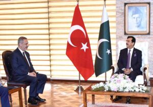 Chairman Senate, Syed Yousuf Raza Gilani in a meeting with Turkish Foreign Minister Hakan Fidan at Parliament House.