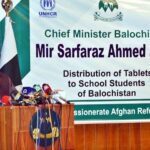 Balochistan Chief Minister, Mir Sarfaraz Ahmed Bugti addressing at ceremony of distribution of tablets to school students organized by Commissionerate Afghan Refugees Balochistan & UNHCR.