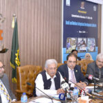 Federal Minister for Industries and Production, Rana Tanveer Hussain addressing meeting at the event of SMEDA