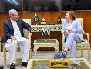 Federal Minister for Interior Mohsin Naqvi in a meeting with Ambassador of Italy H.E Marilina Armellin.