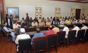 Chairman Senate Syed Yusuf Raza Gilani in a meeting with the different delegations at Circuit House.