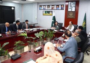 Secretary of BISP, Amer Ali Ahmad, provides a briefing to Chairperson BISP, Ms. Rubina Khalid, on BISP's core and newly launched initiatives at BISP Headquarters on May 10, 2024. Additional Secretary BISP, Dr. Muhammad Tahir Noor, and all Director Generals of BISP are also present in the meeting.