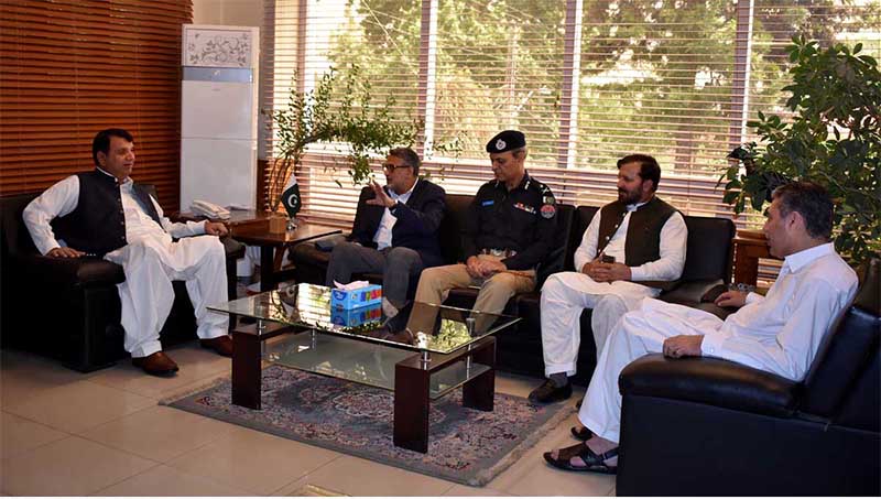 Federal Minister for Kashmir Affiars and Gilgit-Baltistan Engineer Amir Muqam in a meeting with CS Gilgit-Baltistan Abrar Ahmad Mirza and IGP Gilgit-Baltistan Afzal Mehmood But
