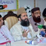 Chairman Central Ruet-e-Hilal Committee, Syed Muhammad Abdul Khabeer Azad along with other members addressing Interfaith Peace and Harmony conference organized by Majlis Ulema Pakistan at a local hotel