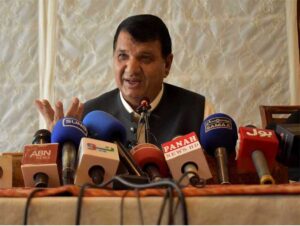 Federal Minister for Kashmir Affiars and Gilgit-Baltistan Engineer Amir Muqam in a meeting with CS Gilgit-Baltistan Abrar Ahmad Mirza and IGP Gilgit-Baltistan Afzal Mehmood But