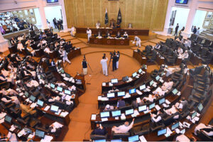 KP Finance Minister, Aftab Alam presents the proposed Rs 1754bln Provincial Fiscal Budget 2024-25 with a surplus of Rs 100bln at KP Assembly.