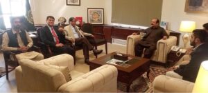 Chairman Prime Minister's Youth Programme Rana Mashhood Ahmed Khan in a meeting with Dr. Nizamuddin and Nadeem Mujtaba.