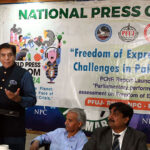 Former Prime Minister of Pakistan Raja Pervaiz Ashraf addressing the World Press Freedom Day 2024 seminar on "Freedom of Expression & Challenges in Pakistan" at National Press Club