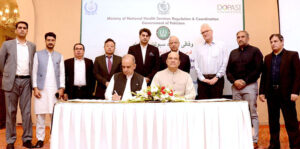 Coordinator to Prime Minister on National Health Services Regulations and Coordination Dr. Malik Mukhtar is addressing on the event of dissemination of Third-party validation of Sehat Sahulat Program, Ministry of National Health Services Regulations and Coordination.