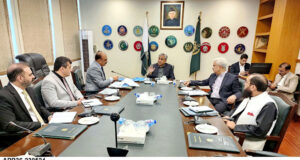 Interior Minister Mohsin Naqvi chairing a meeting regarding NADRA.