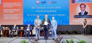 Planning Minister Prof. Ahsan Iqbal receiving the APO Meritorious and Distinguished Award 2024 by the Asian Productivity Organisation (APO) in Malaysia.