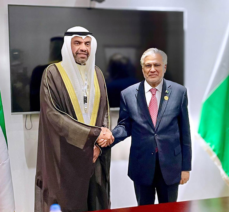 Deputy Prime Minister and Foreign Minister Senator Mohammad Ishaq Dar meets with Foreign Minister of the State of Kuwait, Salem Abdullah Al-Jaber Al-Sabah on the sidelines of the 15th Islamic Summit in Banjul