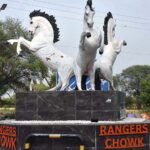 A beautiful view of installed replica of white horses at Ranger Chowk.