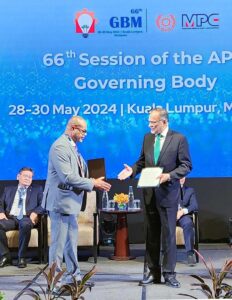 Planning Minister Prof. Ahsan Iqbal receiving the APO Meritorious and Distinguished Award 2024 by the Asian Productivity Organisation (APO) in Malaysia.