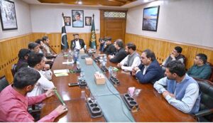 Chief Minister Gilgit-Baltistan Haji Gulbar Khan in a meeting with the members of Gilgit-Baltistan of Journalist at CM Secretariat.