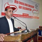 Speaker Gilgit-Baltistan Assembly Nazir Ahmad Advocate addressing during Red Cross/Red Crescent Day celebration.
