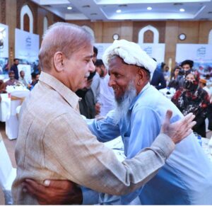 Prime Minister Muhammad Shehbaz Sharif interacting with families of labourers at a luncheon he hosted in their honour on the occasion of Labour Day.
