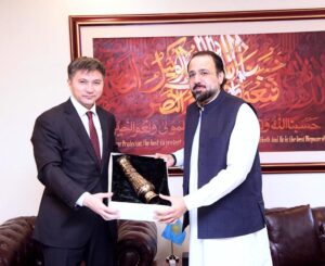 Federal Minister for Religious Affairs and Interfaith Harmony, Chaudhry Salik Hussain in a meeting with the Ambassador of Kazakhstan to Pakistan, H.E. Yerzhan Kistafin.