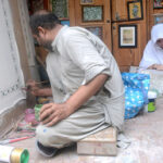 Artisans on work at their workplace to sell Art peices for livelihood