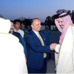 Federal Minister for Petroleum Dr. Musadik Masood Malik receiving delegation led by Saudi assistant minister of investment H.E Ibrahim Al Mubarak on his three-day visit to Pakistan at Nurkhan Airbase