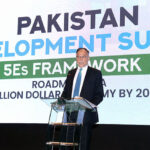 Planning Minister Ahsan Iqbal delivering keynote address during Pakistan Development Summit on the theme "5Es Framework: Roadmap to a Trillion Dollar Economy by 2035," at Pakistan China Friendship Center.