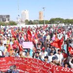 Activists of Home Based Women Workers Federation Pakistan holding rally to mark the International Labour Day.
