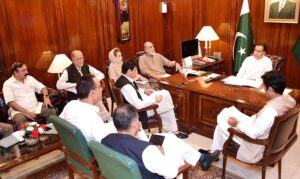 Speaker National Assembly Sardar Ayaz Sadiq presiding the meeting to discuss matters related to present and upcoming Budget Session of National Assembly at Parliament House.
