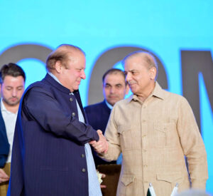 Prime Minister Muhammad Shehbaz Sharif congratulates former Prime Minister Muhammad Nawaz Sharif on being elected unopposed as President of PML-N