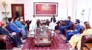 Federal Minister for Religious Affairs and Interfaith Harmony, Chaudhry Salik Hussain in a meeting with the Sri Lankan Minister of Religious and Cultural Affairs, Vidura Wickramanayake.