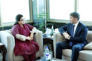 Ambassador of Kazakhstan to Pakistan H.E. Yerzhan Kistafin called on Minister of State for IT and Telecommunication Ms. Shaza Fatima Khawaja.