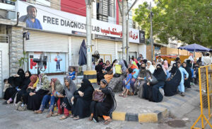 Staff taking blood sample for test at JDC Foundation Pakistan’s Free Diagnostic Lab at M.A. Jinnah Road.
