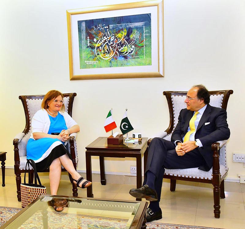 Federal Minister for Finance & Revenue Senator Muhammad Aurangzeb was called on by Ambassador of Italy to Pakistan H.E. Ms. Marilina Armellin.