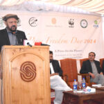 Chief Minister Gilgit-Baltistan, Haji Gulbar Khan addressing during the ceremony of World Press Freedom Day
