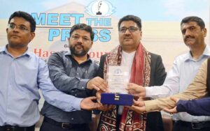 Iranian Consul General in Karachi Hassan Nourian addressing Meet the Press Programme at Karachi Press Club.