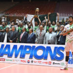 Federal Minister for Planning, Development, and Special Initiatives and Inter Provincial Coordination, Ahsan Iqbal Chaudhary along with the dignitaries and the winner Pakistan team stand in respect of national anthem as Pakistan wins the 2nd Engro Central Asian Volleyball Championship 2024 in the final match against Turkmenistan at Pakistan Sports Complex.