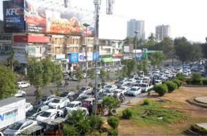A view of massive traffic jam at National Stadium Road in Provincial Capital.