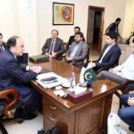 Federal Minister for Finance & Revenue Senator Muhammad Aurangzeb in a meeting with the delegation of Pakistan Retail Business Council (PRBC) led by Mr. Ziad Bashir.