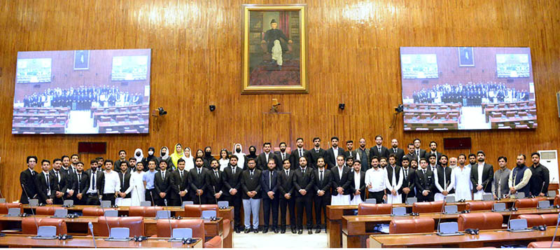 A group photograph of students and faculty members of Shariah & Law Department Of Islamia College Peshawar in the senate hall at Parliament House