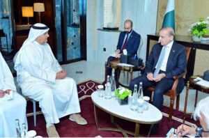 Chairman Abu-Dhabi Chamber of Commerce, Abdullah Muhammad Al Mazrui calls on Prime Minister Muhammad Shehbaz Sharif.