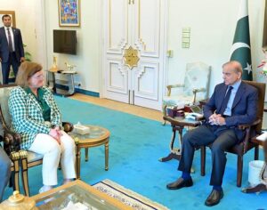 Ambassador of Italy to Pakistan H.E. Marilina Armellin calls on Prime Minister Muhammad Shehbaz Sharif.