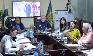 senior journalist and columnist Mujibur Rahman Shami and Salman Ghani addressing during the event organized by Press Information Department on the topic of "Religious Harmony".