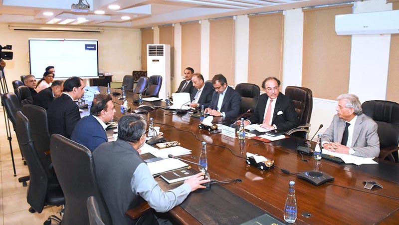 Federal Minister for Finance and Revenue Senator Muhammad Aurangzeb chairs the meeting of Economic Coordination Committee.