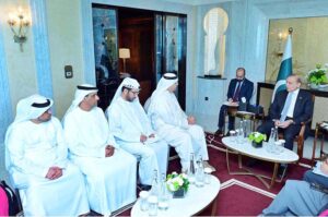 Chairman Abu-Dhabi Chamber of Commerce, Abdullah Muhammad Al Mazrui calls on Prime Minister Muhammad Shehbaz Sharif.