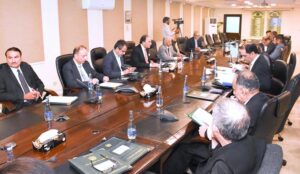 Federal Minister for Finance and Revenue Senator Muhammad Aurangzeb chairs the meeting of Economic Coordination Committee.