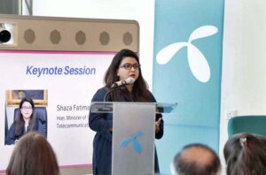 Minister of State for IT and Telecommunication Ms. Shaza Fatima Khawaja addressing the keynote session of Champions of Change Women Leadership Program in Telenor Pakistan head office.