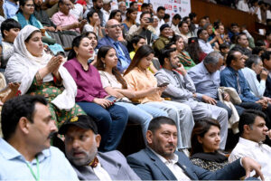 Federal Minister for Planning, Development, and Special Initiatives and Inter Provincial Coordination, Ahsan Iqbal Chaudhary along with the dignitaries and the winner Pakistan team stand in respect of national anthem as Pakistan wins the 2nd Engro Central Asian Volleyball Championship 2024 in the final match against Turkmenistan at Pakistan Sports Complex.