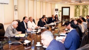 Federal Minister for Finance & Revenue Senator Muhammad Aurangzeb chairing a meeting of the Cabinet Committee on State-Owned Enterprises (CCoSOEs).