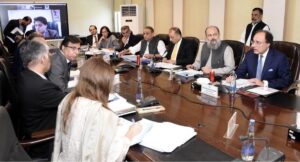 Finance Minister Muhammad Aurangzeb presiding over a meeting of Economic Coordination Committee (ECC).