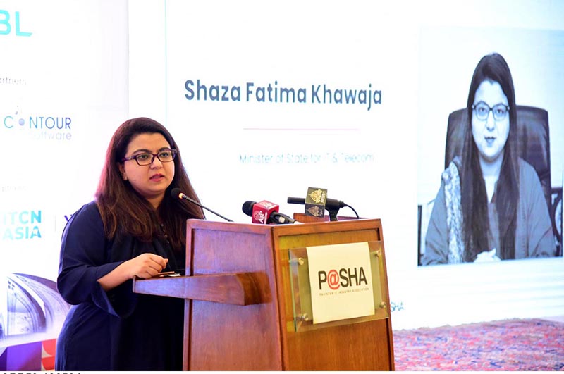 Minister of State for IT and Telecommunication, Ms. Shaza Fatima Khawaja addressing HBL P@SHA CXO Meetup.
