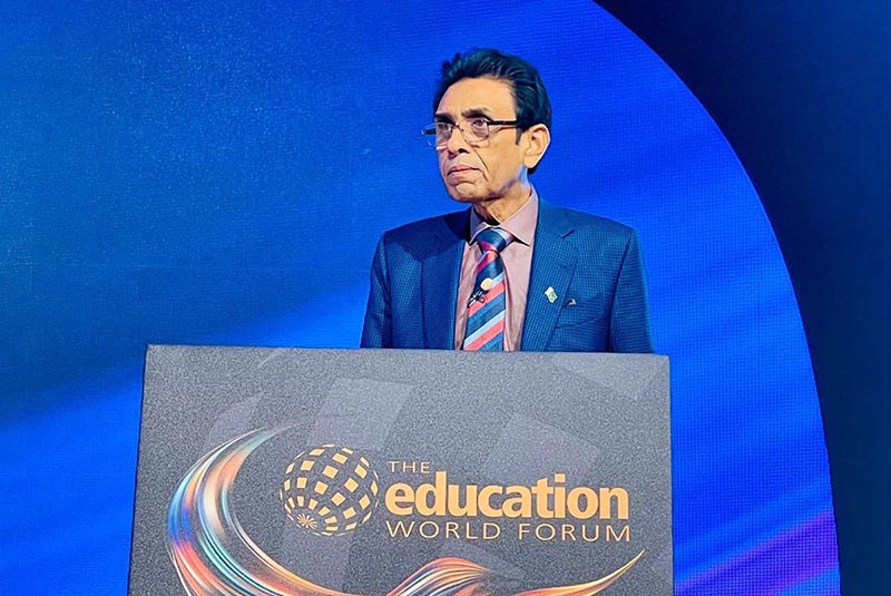 Federal Minister for Education, Dr. Khalid Maqbool Siddiqui addressing the Education World Forum (EWF) 2024.